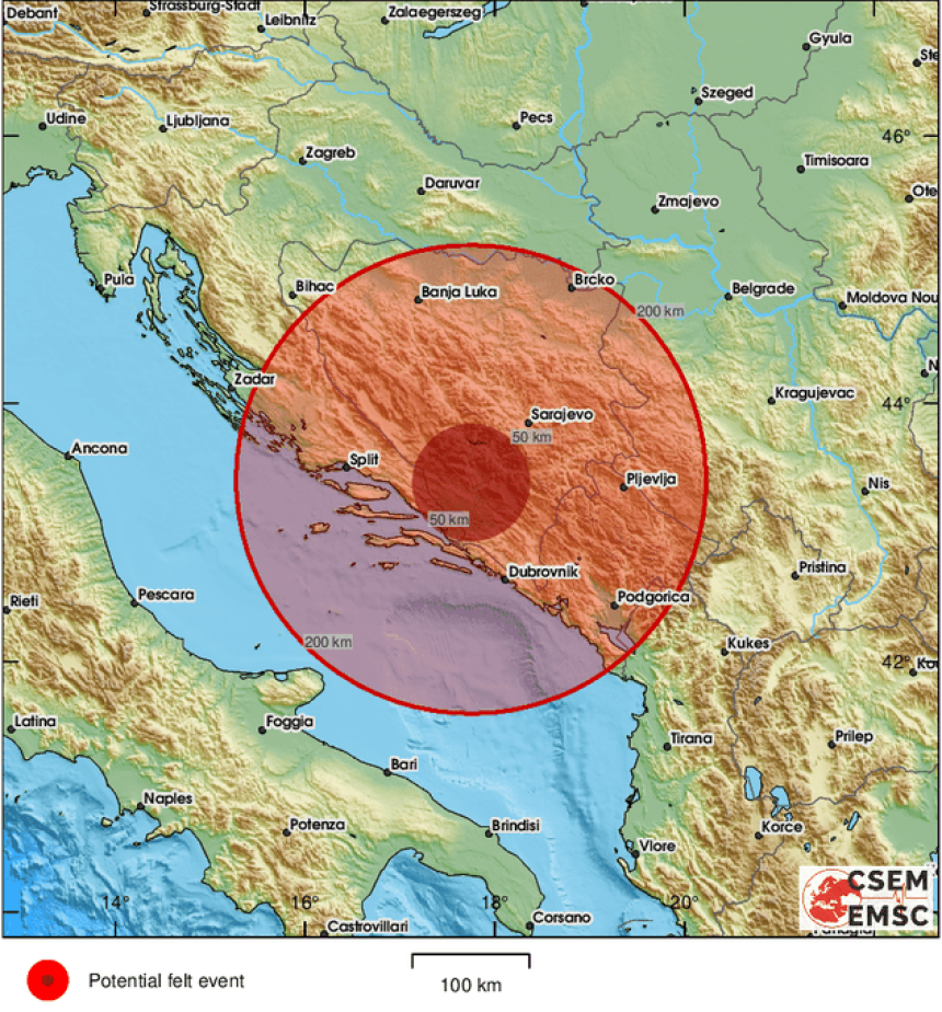 Јак земљотрес у БиХ, тресло се и у Хрватској и ЦГ