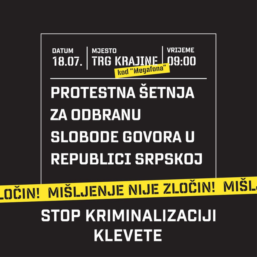 Sutra protestna šetnja - 9 časova na Trgu Krajine
