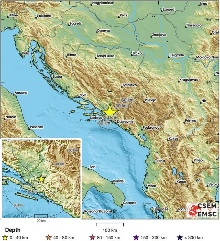 Слабији земљотрес погодио подручје Херцеговине