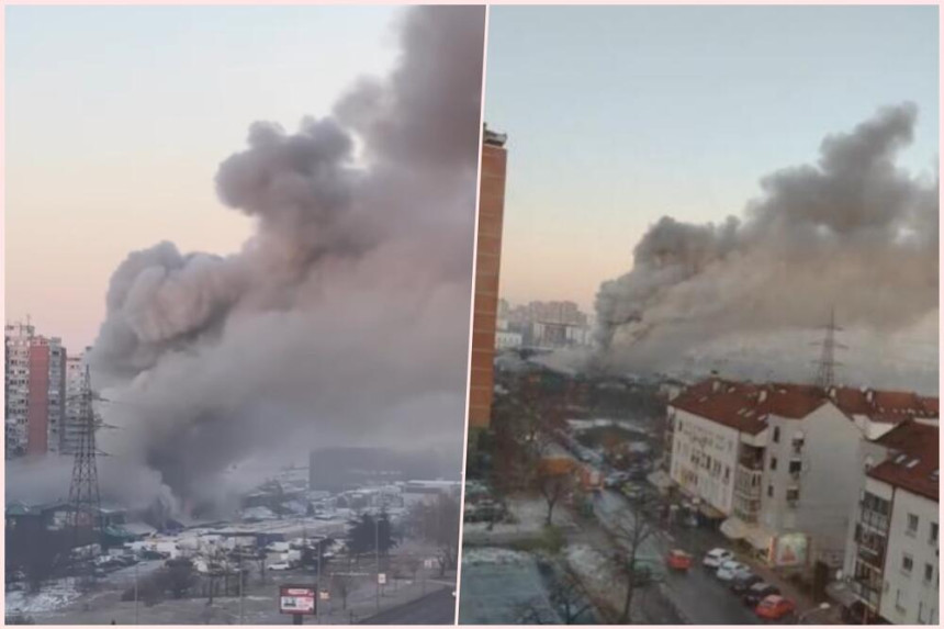 Пожар у Кинеском тржном центру на Новом Београду