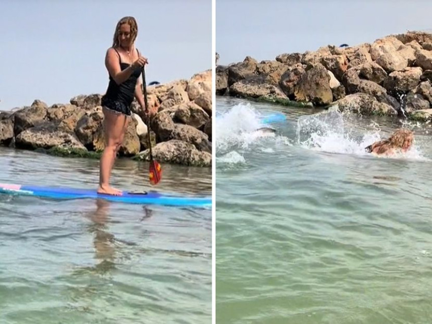 Веровали и ли не: Девојка изгубила равнотежу и пала на ајкулу (ВИДЕО)