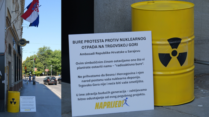 “Radioaktivno bure” ispred ambasade Hrvatske u BiH