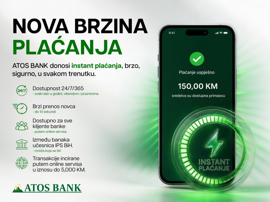 ATOS BANK omogućila instant plaćanja - Novac na računu za nekoliko sekundi 