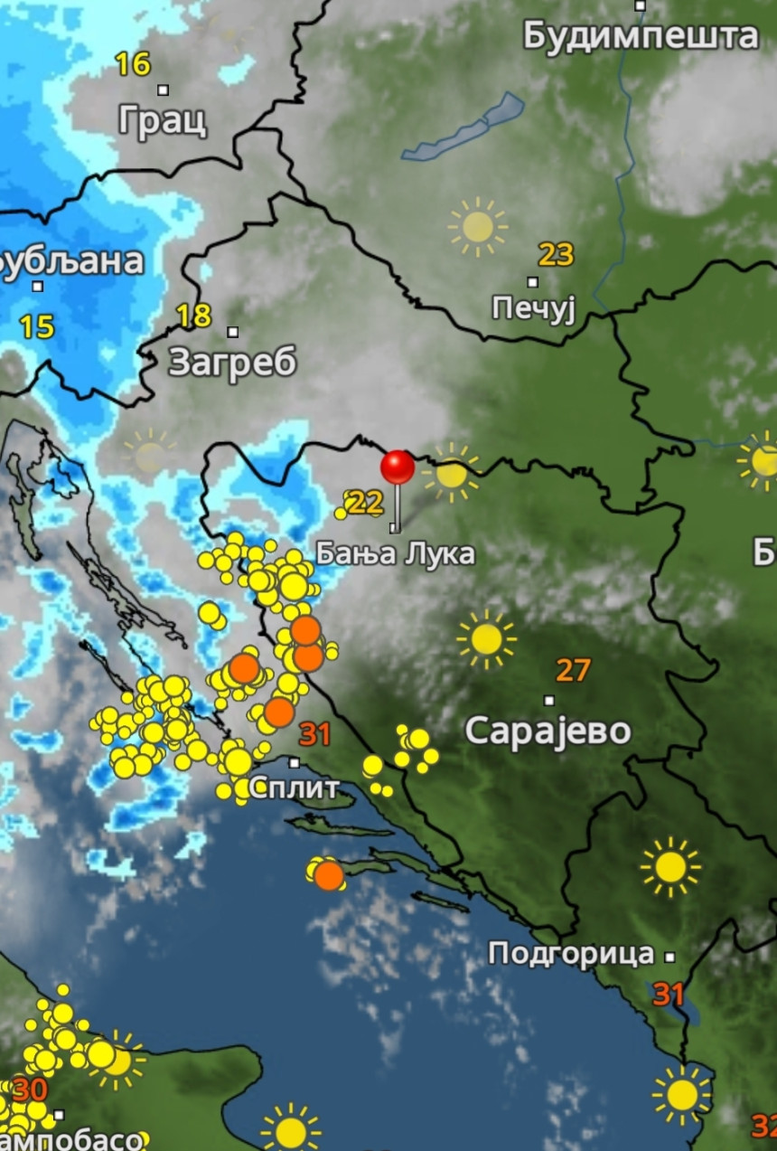 Upaljen meteoalarm u BiH, stižu pljuskovi, led i jak vjetar