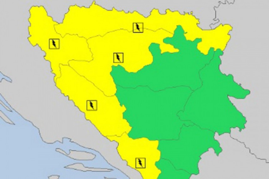 Upaljen žuti meteoalarm za četvrtak u BiH
