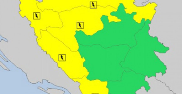 Upaljen žuti meteoalarm za četvrtak u BiH