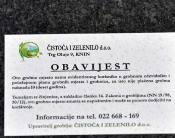 Srbe bi u Kninu da izbace i iz grobnica