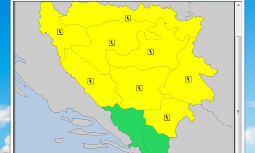 Žuti meteoalarm za područje BiH