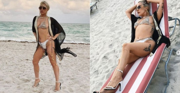 Ledi Gaga na plaži u štiklama