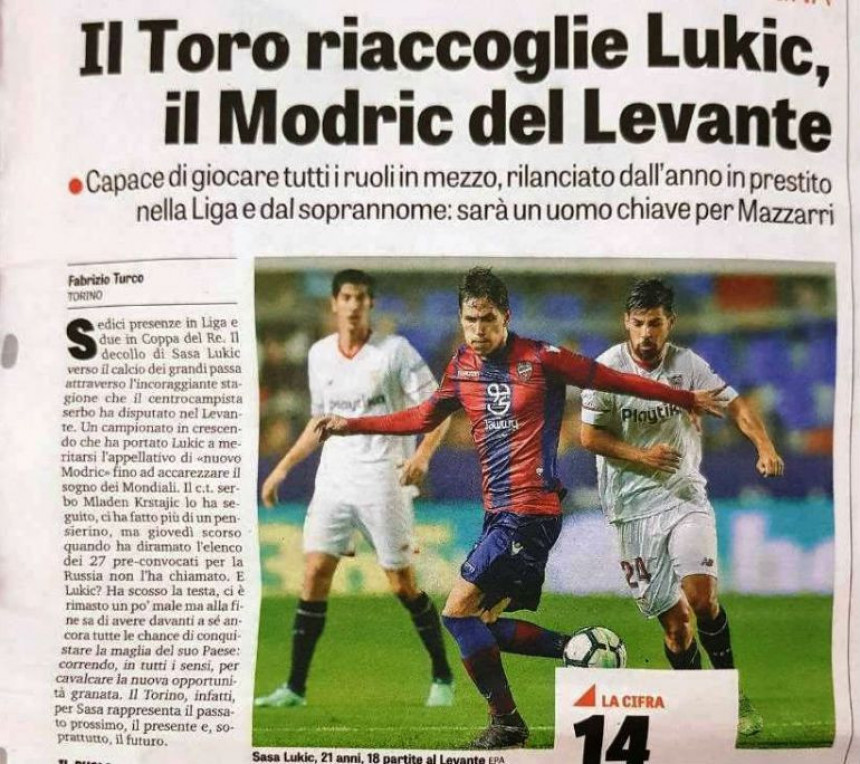Gazeta hvali Sašu Lukića: Levanteov Modrić se vraća u Torino!