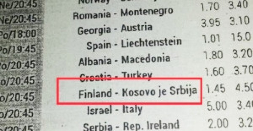 SP: "Finska protiv Kosovo je Srbija"!