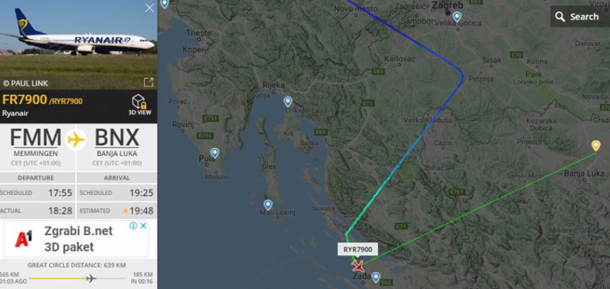 Avion Rayanaira sletio u Zadar 