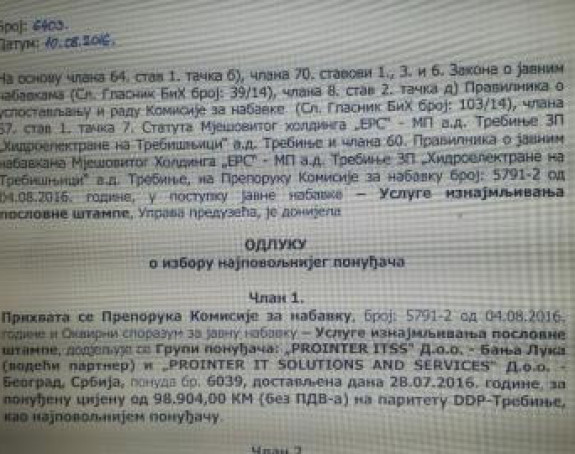 "HET Dodikovoj firmi prebacio 100.000 KM"