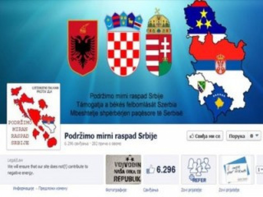 На Фејсбуку страна "Подржимо мирни распад Србије"!