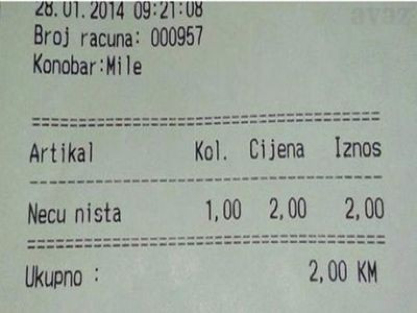 Konobar Mile: Za ništa - 1 €