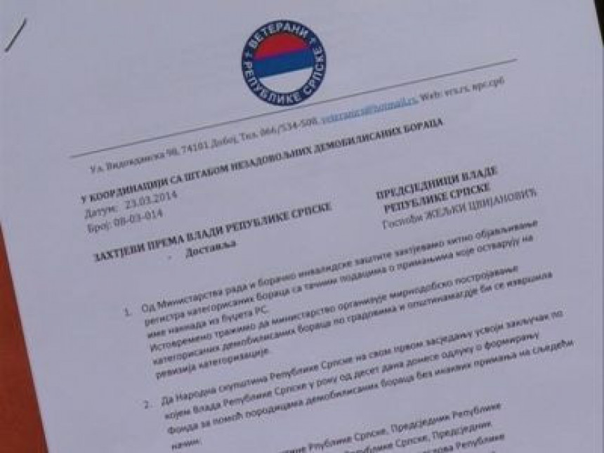Štab nezadovoljnih boraca predao zahtjev Vladi Srpske (VIDEO)