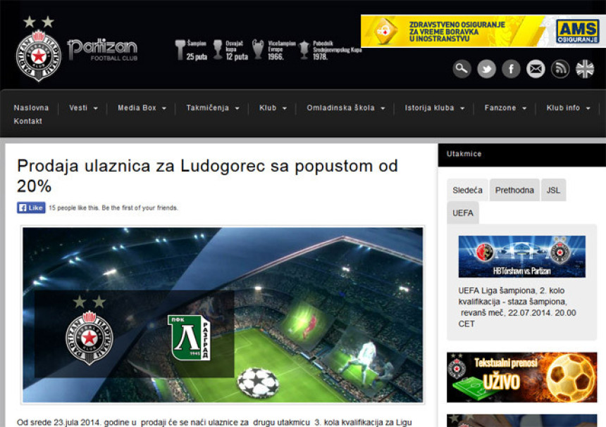 Partizan pustio karte za Ludogorec