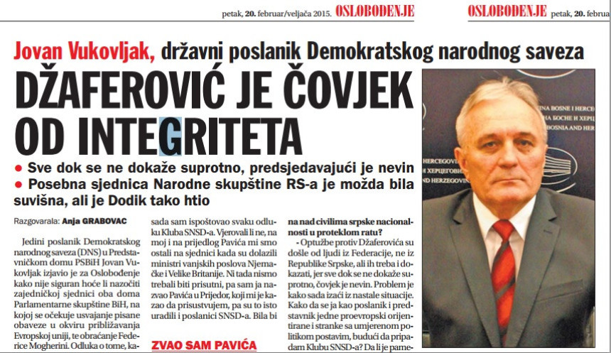 Vukovljak : "Svako je nevin dok se ne dokaže suprotno"