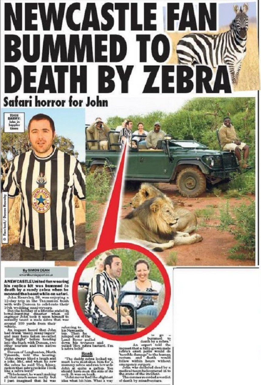 Zebra silovala navijača Njukasla!!!