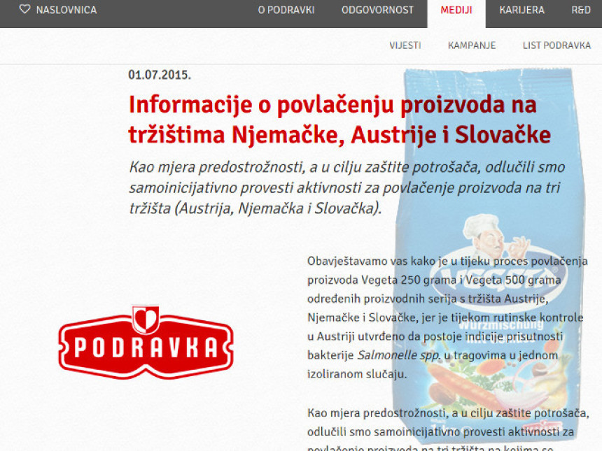 "Vegeta" zabranjena zbog salmonele?
