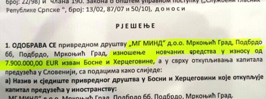 Влада одобрила "МГ Минду" да из Српске изнесе 7,9 милиона евра