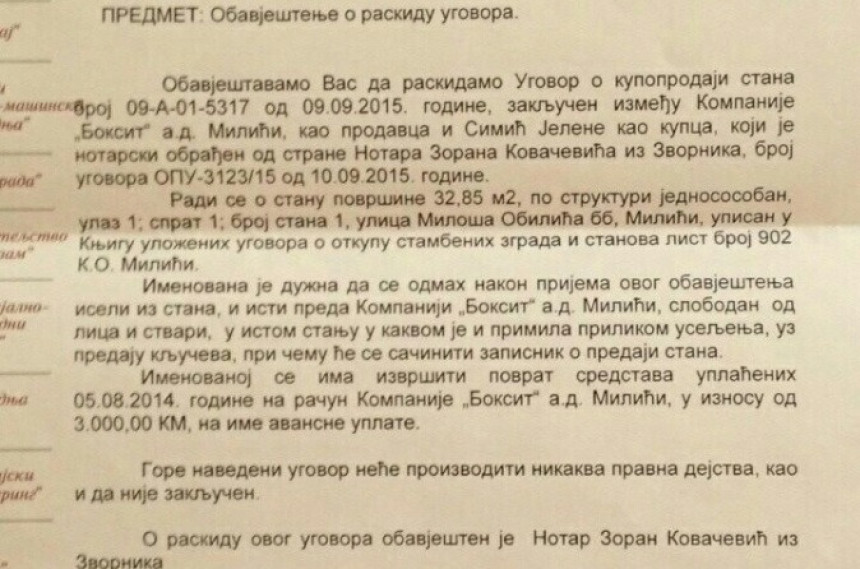Јелени Симић "Боксит" одузео стан?!