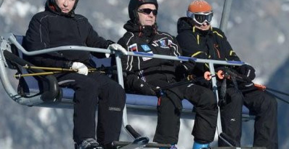 Путин и Медведев на скијању