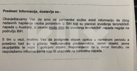 Ovo je upozorenje koje je OBA poslala policiji