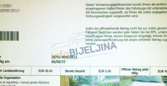 Паркинг казне из Бијељине стижу и у иностранство