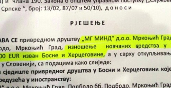 Vlada odobrila "MG Mindu" da iz Srpske iznese 7,9 miliona evra