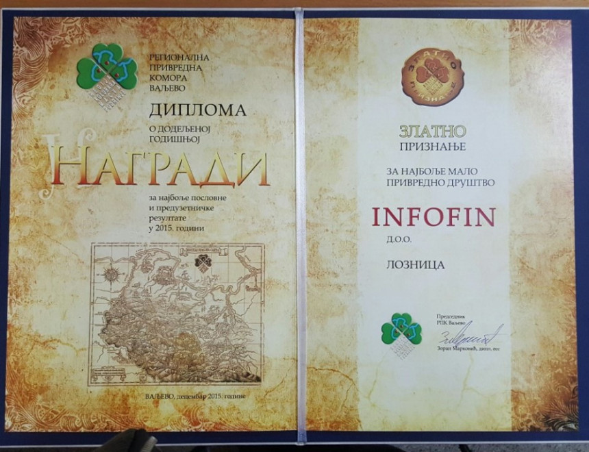 "Infofin" je najbolje malo privredno društvo Podrinja i Kolubare
