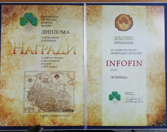 "Infofin" je najbolje malo privredno društvo Podrinja i Kolubare