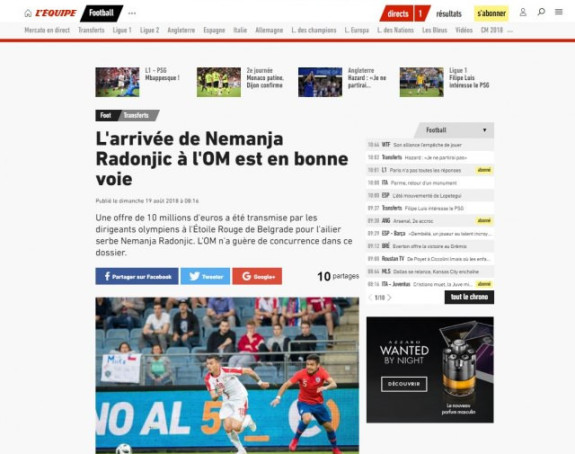 L'Ekip: Radonjić na putu za Marselj!