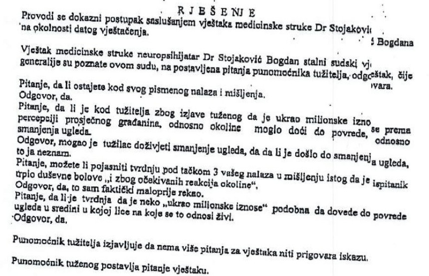 Потврда о Додиковој неурачунљивости (Фото)