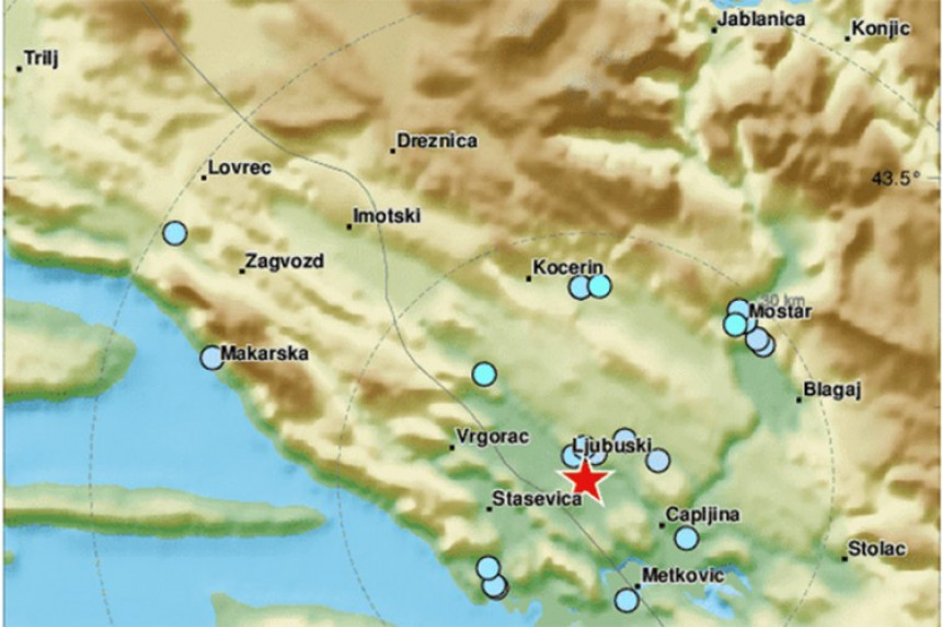 Zemljotres u BiH, epicentar kod Ljubuškog