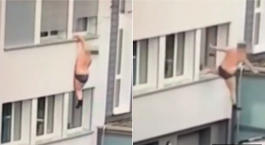Muškarac visio sa prozora, pa pao na kombi (VIDEO)