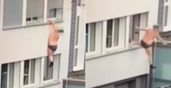 Muškarac visio sa prozora, pa pao na kombi (VIDEO)