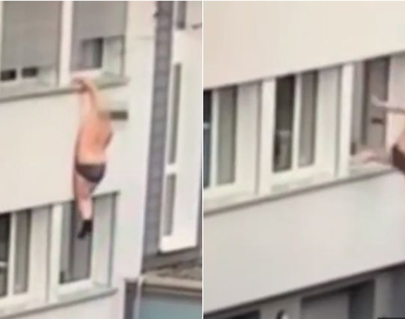 Muškarac visio sa prozora, pa pao na kombi (VIDEO)
