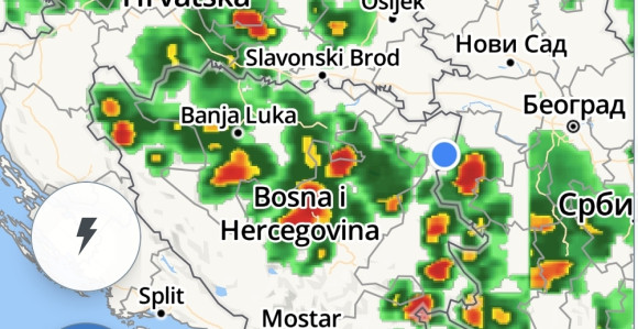 Radarska slika: Lokalni pljuskovi i nepogode