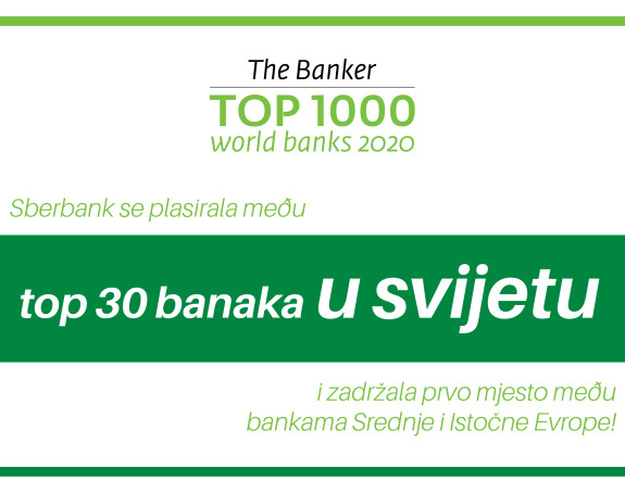 Sberbank se plasirala među top 30 banaka u svijetu