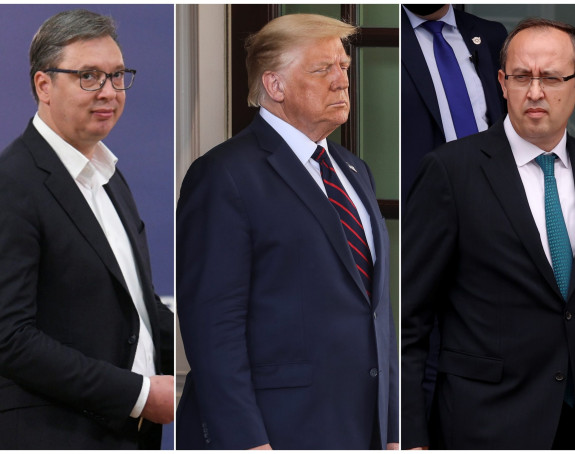 Tramp, Vučić i Hoti na ceremoniji potpisivanja