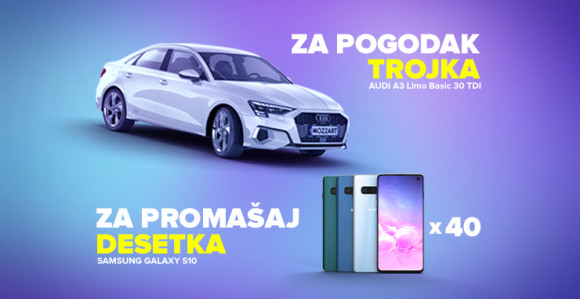 U Mozzartu osvoji AUDI A3 Limo, a svakog dana te čeka i Samsung Galaxy S10