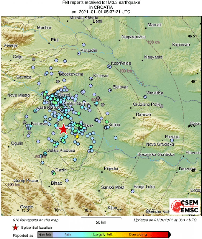 Novi potres jačine 3,5 pogodio područje Petrinje