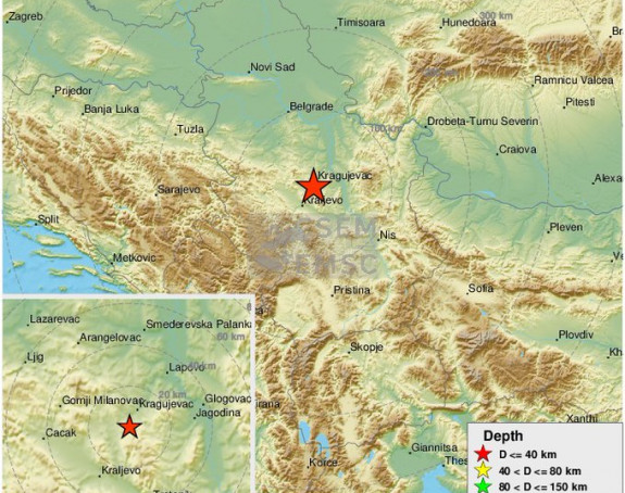 Potres u regionu Kragujevca 3,3 stepena po Rihteru