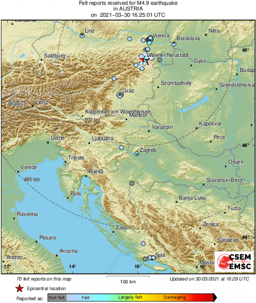 Два земљотреса у Аустрији, епицентар код Беча
