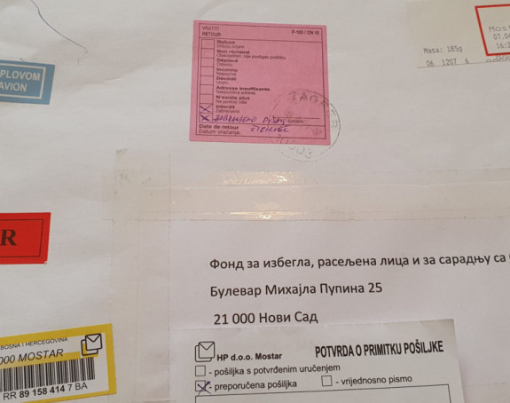 Писмо на ћирилици се не може послати из Мостара