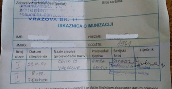 Izdaju potvrde o vakcinaciji koje liče na nota račun