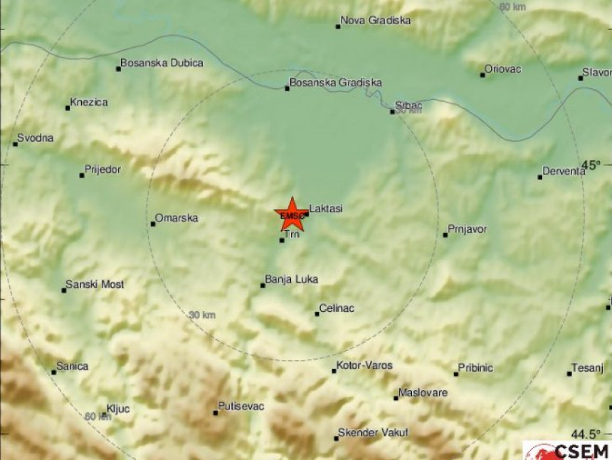 Тресло се неколико секунди: Бањалуку погодио земљотрес