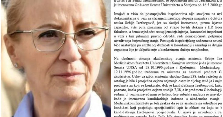 Inspekcija okončala provjeru diplome Sebije Izetbegović