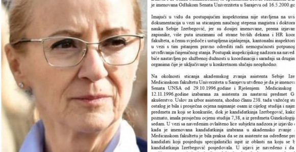 Inspekcija okončala provjeru diplome Sebije Izetbegović